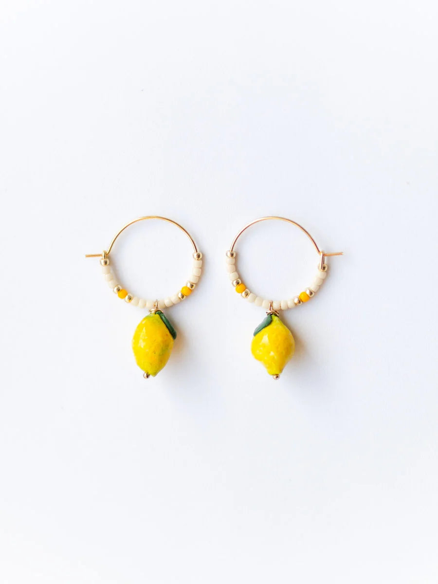 Beaded Lemon Hoops