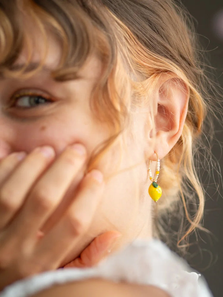 Beaded Lemon Hoops