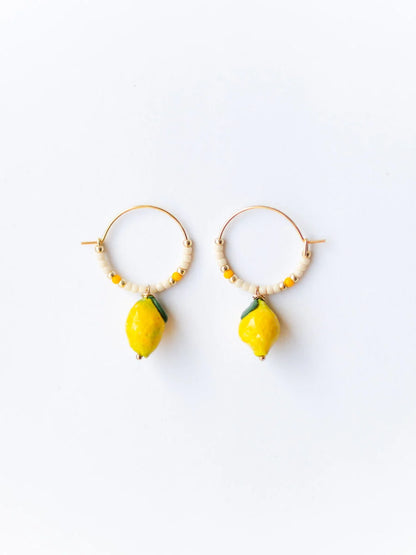 Beaded Lemon Hoops